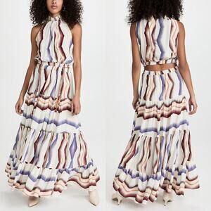 Silvia Tcherassi Nocera Maxi Dress Multicolor Print Cutout Silk Sleeveless S